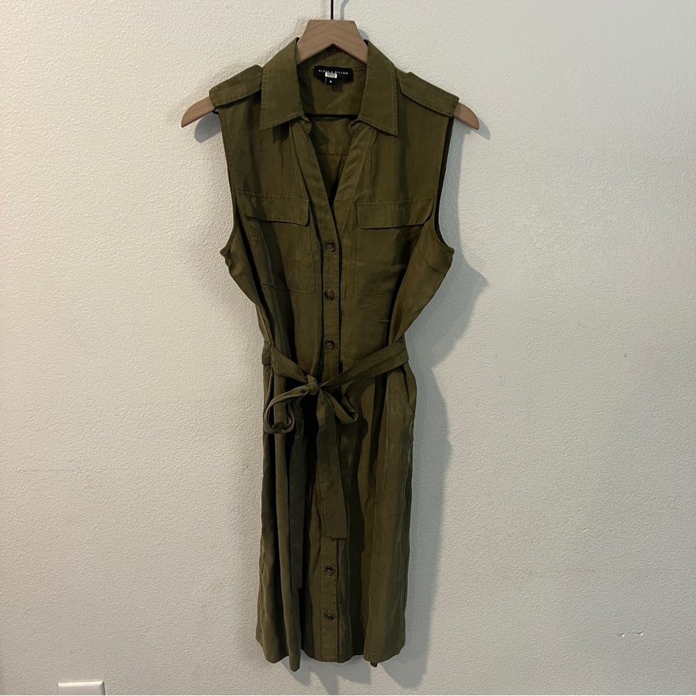 Slate & Willow‎ Olive Green Sleeveless Button Tie Front Cargo Dress Size 8